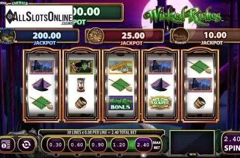 Reels screen. THE WIZARD OF OZ Wicked Riches from WMS