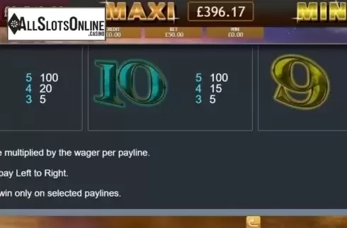 Paytable. Temple of Iris Jackpot from Eyecon