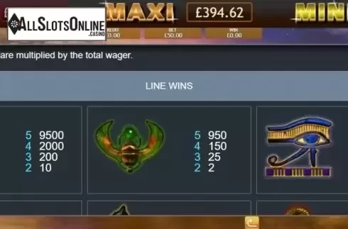 Paytable. Temple of Iris Jackpot from Eyecon