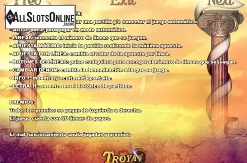 Paytable 3. Troya from R. Franco