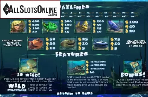 Paytable. Under the Sea (Betsoft) from Betsoft
