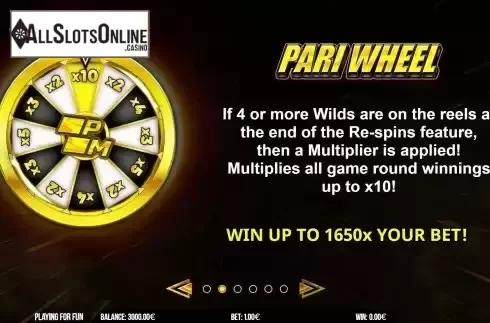 Bonus Wheel Feature screen