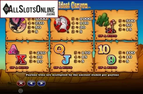 Paytable 2. Wild Cat Canyon from NextGen
