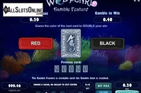 Risk (Double up) game screen. Wild Pearl from Tom Horn Gaming