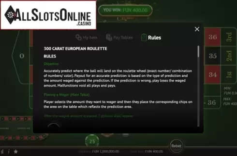 Rules. 300 Carat Roulette from Leap Gaming