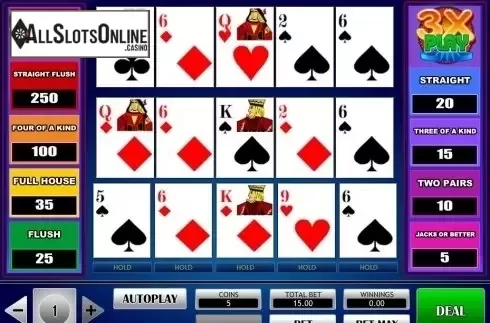 Game Screen. 3x Play Poker from iSoftBet