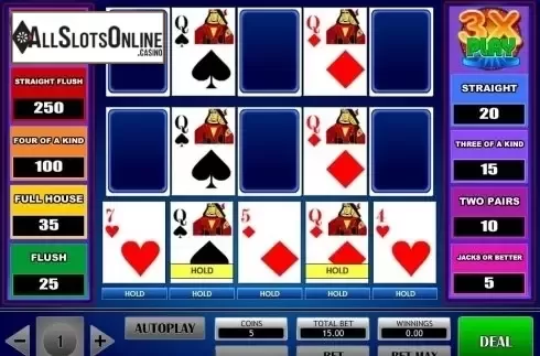 Game Screen. 3x Play Poker from iSoftBet