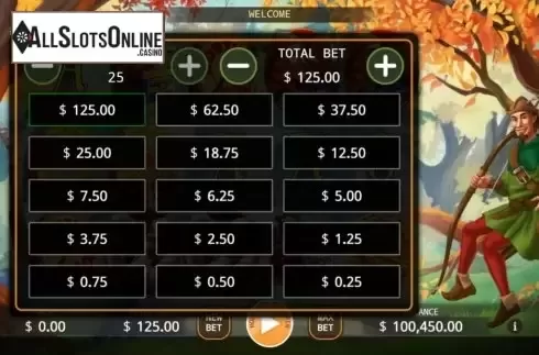 Bets screen. Archer Robin Hood from KA Gaming
