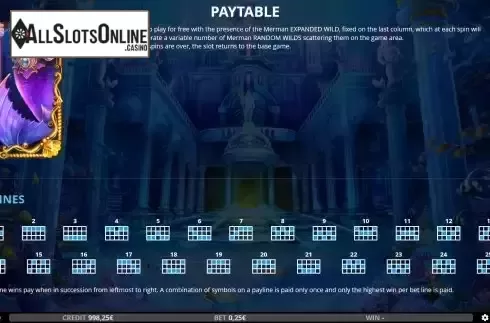 Paylines screen
