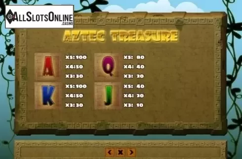 Paytable 2. Aztec Treasure (PlayPearls) from PlayPearls