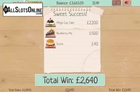 Total win screen. Baking Bonanza from Slingo Originals