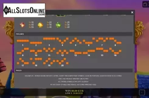 Paylines screen