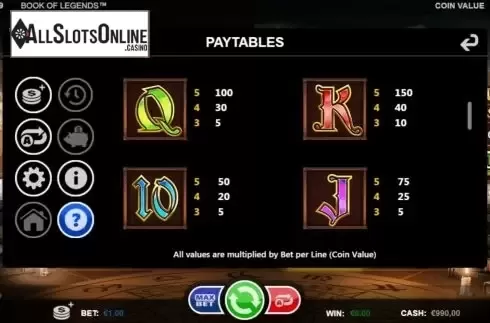 Paytable screen 3. Book of Legends (Games Inc) from Games Inc