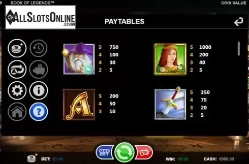 Paytable screen 2. Book of Legends (Games Inc) from Games Inc