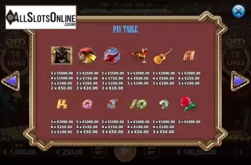 Paytable. Bull Stampede from KA Gaming
