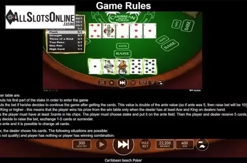 Paytable . Caribbean Beach Poker (Wazdan) from Wazdan