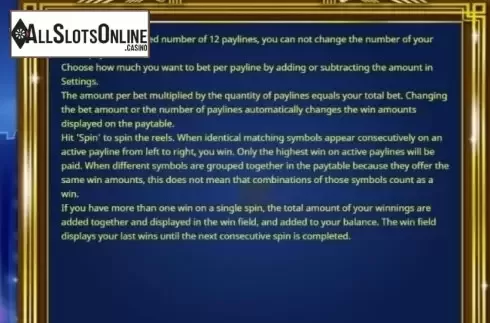 Paytable 2. Chicago Nights from Booming Games