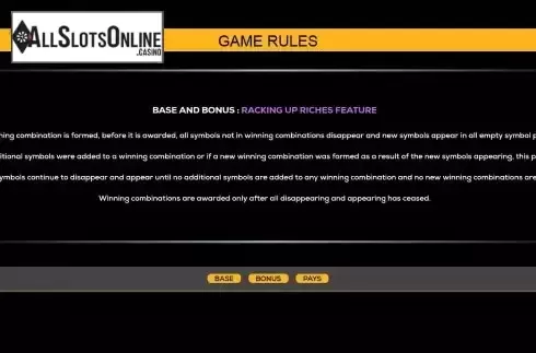 Racking up feature screen