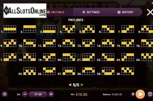 Paylines screen