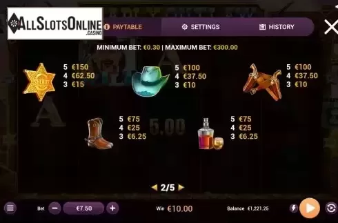 Paytable screen