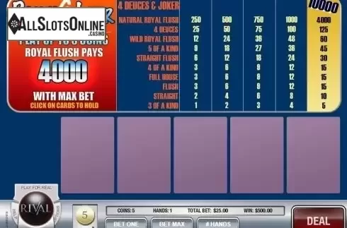 Game Screen 1. Deuces and Joker MH (Rival) from Rival Gaming