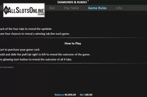 Paytable 2. Diamonds and Rubies Pull Tab from Realistic