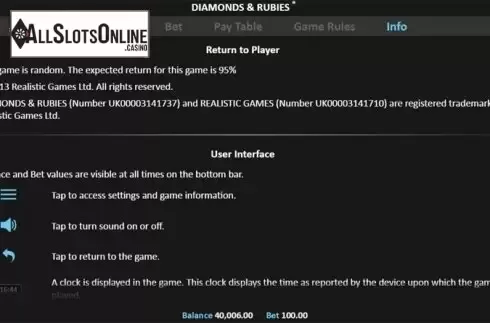 Paytable 3. Diamonds and Rubies Pull Tab from Realistic
