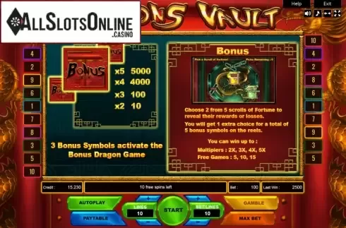 Bonus Game. Dragons Vault from Platin Gaming