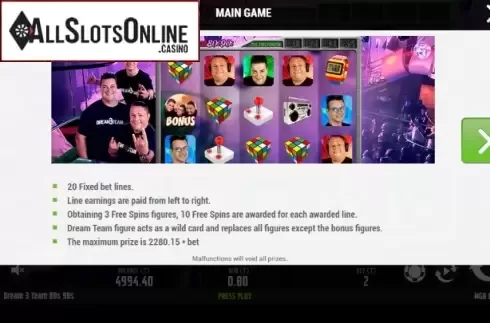Paytable 1. Dream 3 Team 80s - 90s from MGA