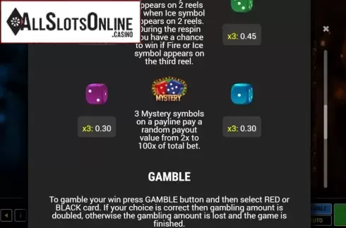 Paytable 2. Flashing Dice from Fazi