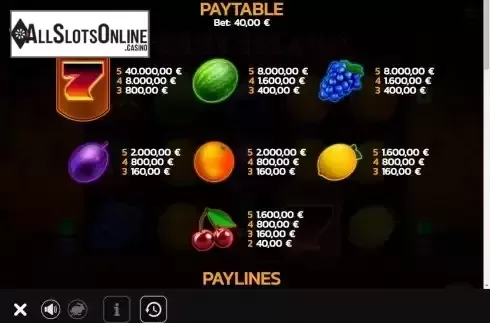 Paytable screen