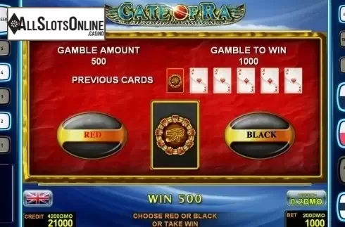 Gamble game screen. Gate Of Ra Deluxe from Novomatic