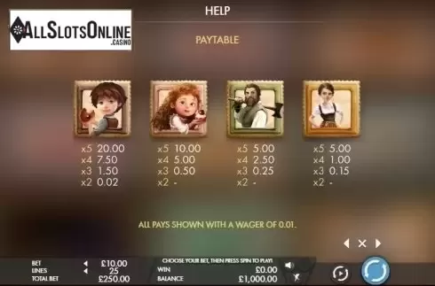 Paytable 3. Hansel & Gretel (Genesis) from Genesis