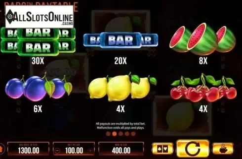 Paytable. Hell Bars from SYNOT