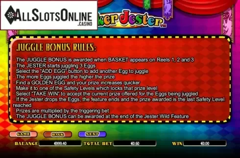 Paytable 3. Joker Jester from NextGen
