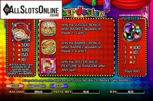 Paytable 1. Joker Jester from NextGen