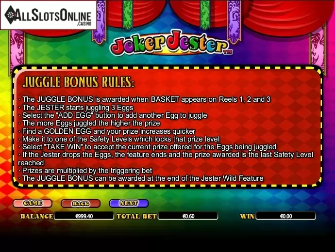 Paytable 3. Joker Jester from NextGen