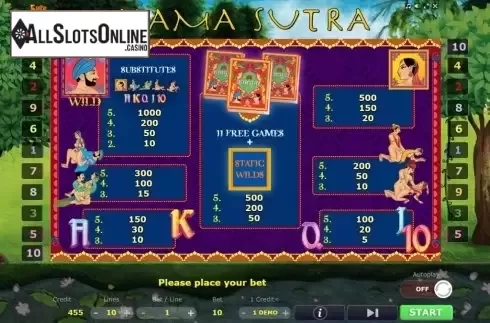 Paytable. Kamasutra from Five Men Games