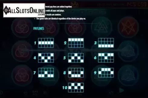 Paylines screen