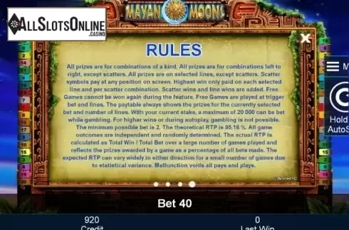 Paytable 4. Mayan Moons from Greentube