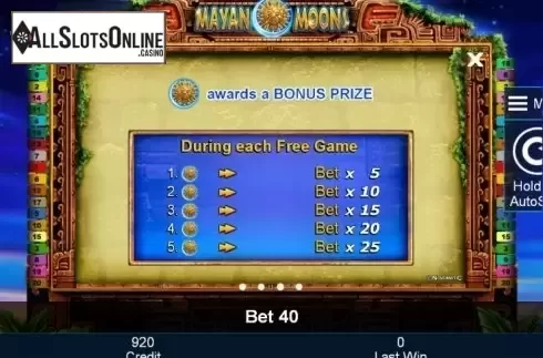Paytable 3. Mayan Moons from Greentube