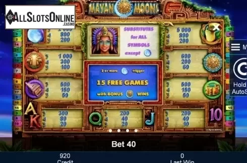 Paytable 1. Mayan Moons from Greentube