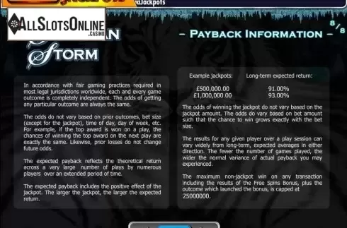 Paytable 8. MegaJackpots Siberian Storm from IGT