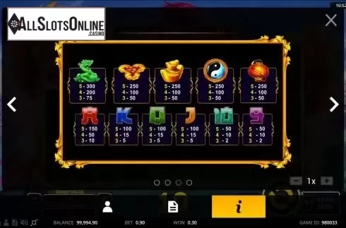 Paytable screen