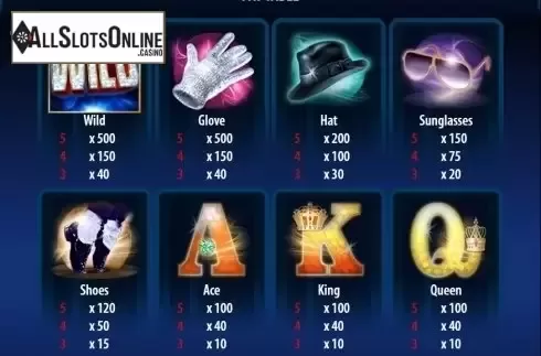 Paytable 1. Michael Jackson King of Pop from Bally