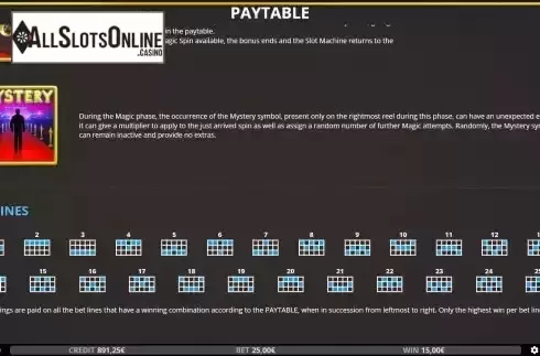 Paylines screen