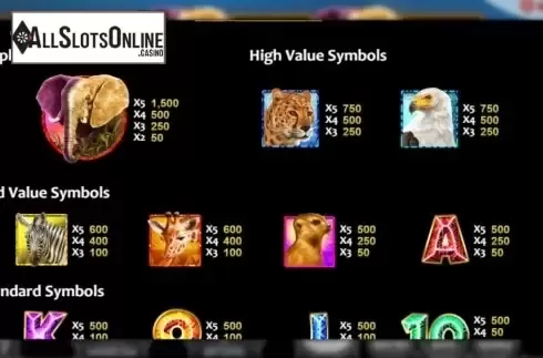 Paytable 1. Savanna Safari from Nucleus Gaming