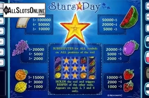 Paytable. Stars Pay Deluxew from Novomatic