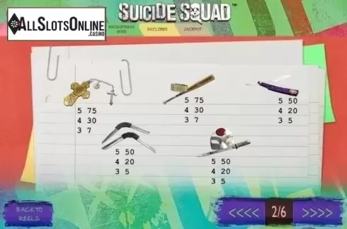 Paytable 2. Suicide Squad from Ash Gaming