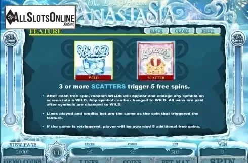 Screen4. The Lost Princess Anastasia from Microgaming